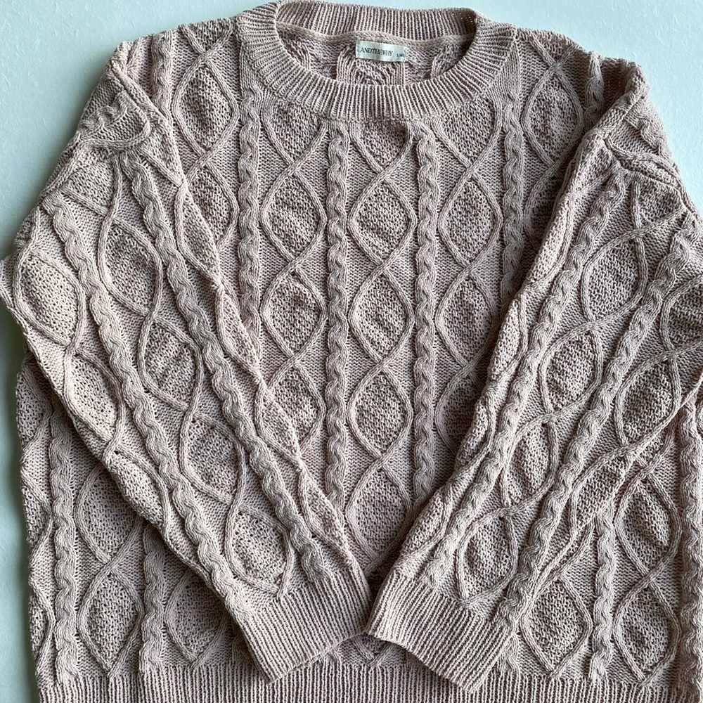 AndtheWhy Elegant Cable Knit Sweater in Blush Pink S/M soft and cozy